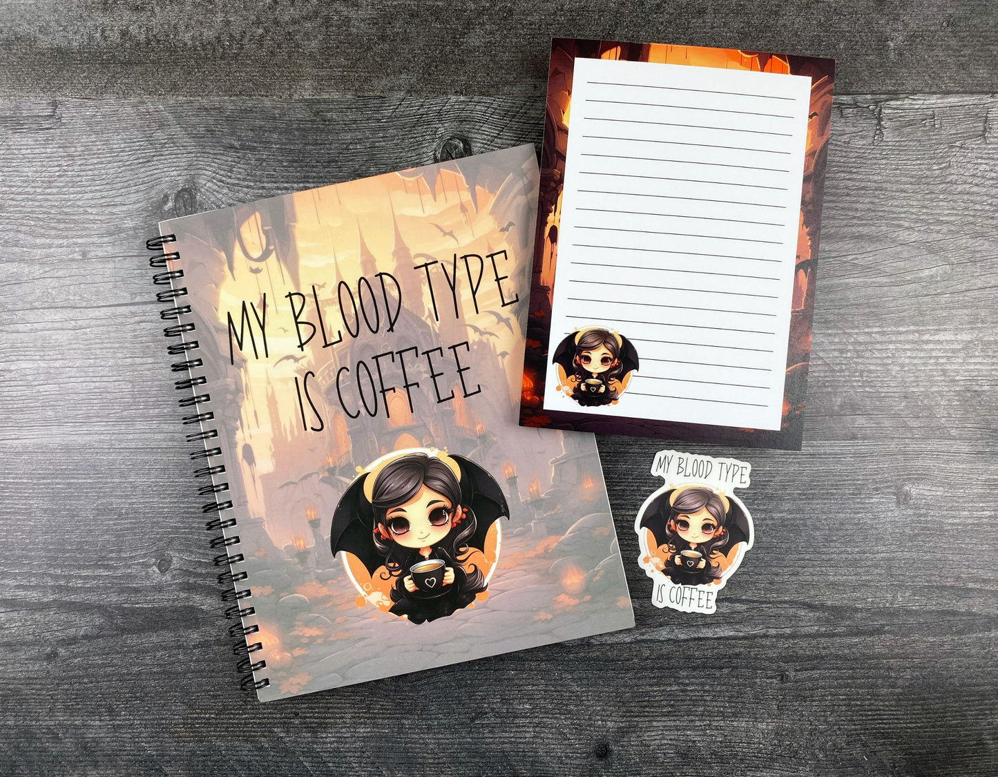 My Blood Type Is Coffee – Kawaii Vampire Spiral Notebook