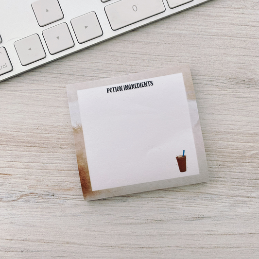 Potion-Themed Sticky Notes – Cute Boba Tea with Coffee Ring Border